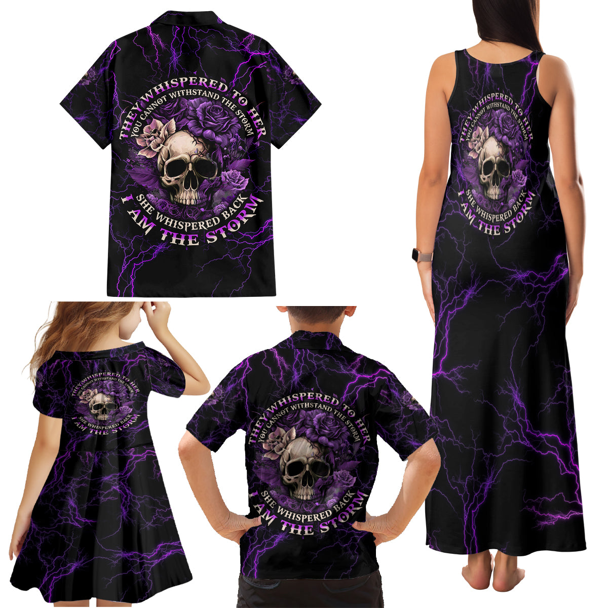 I Am The Storm Rose Skull Family Matching Tank Maxi Dress and Hawaiian Shirt - Wonder Print Shop