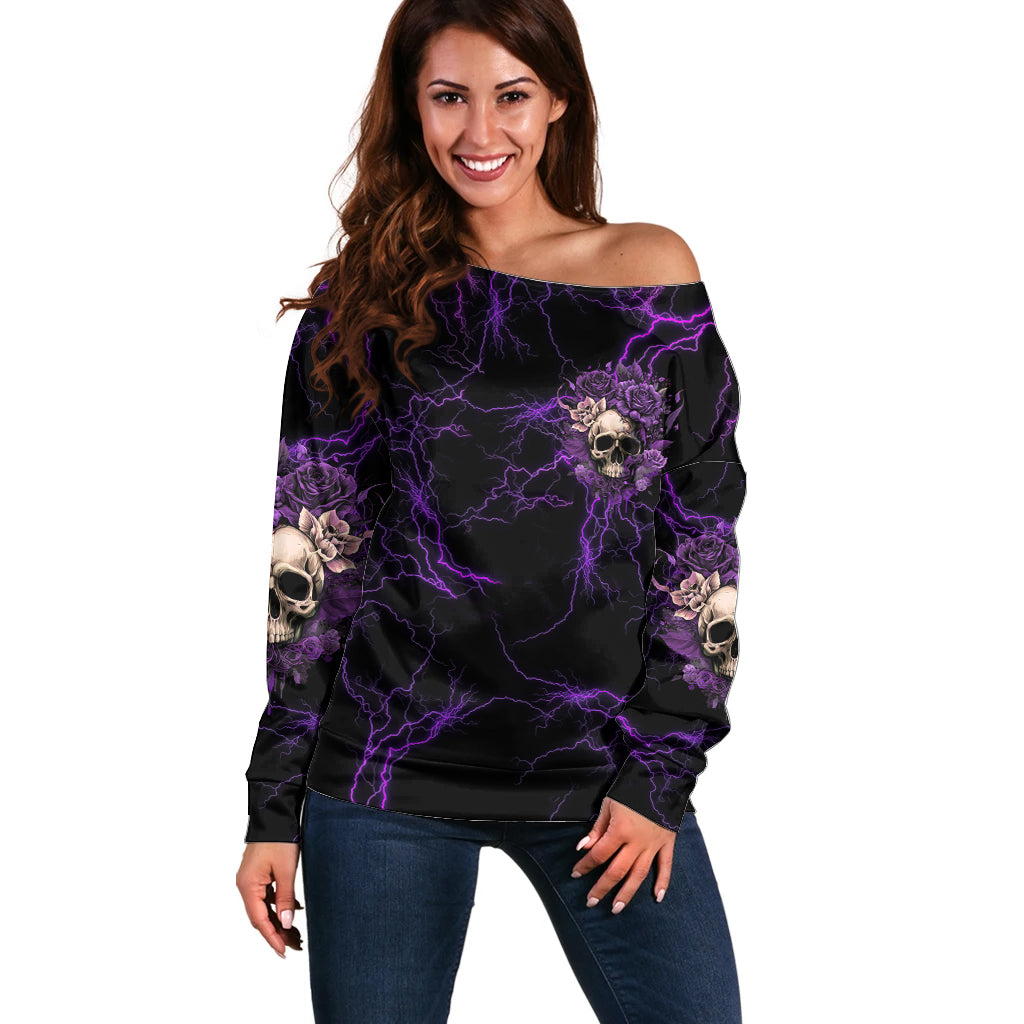 I Am The Storm Rose Skull Off Shoulder Sweater - Wonder Print Shop