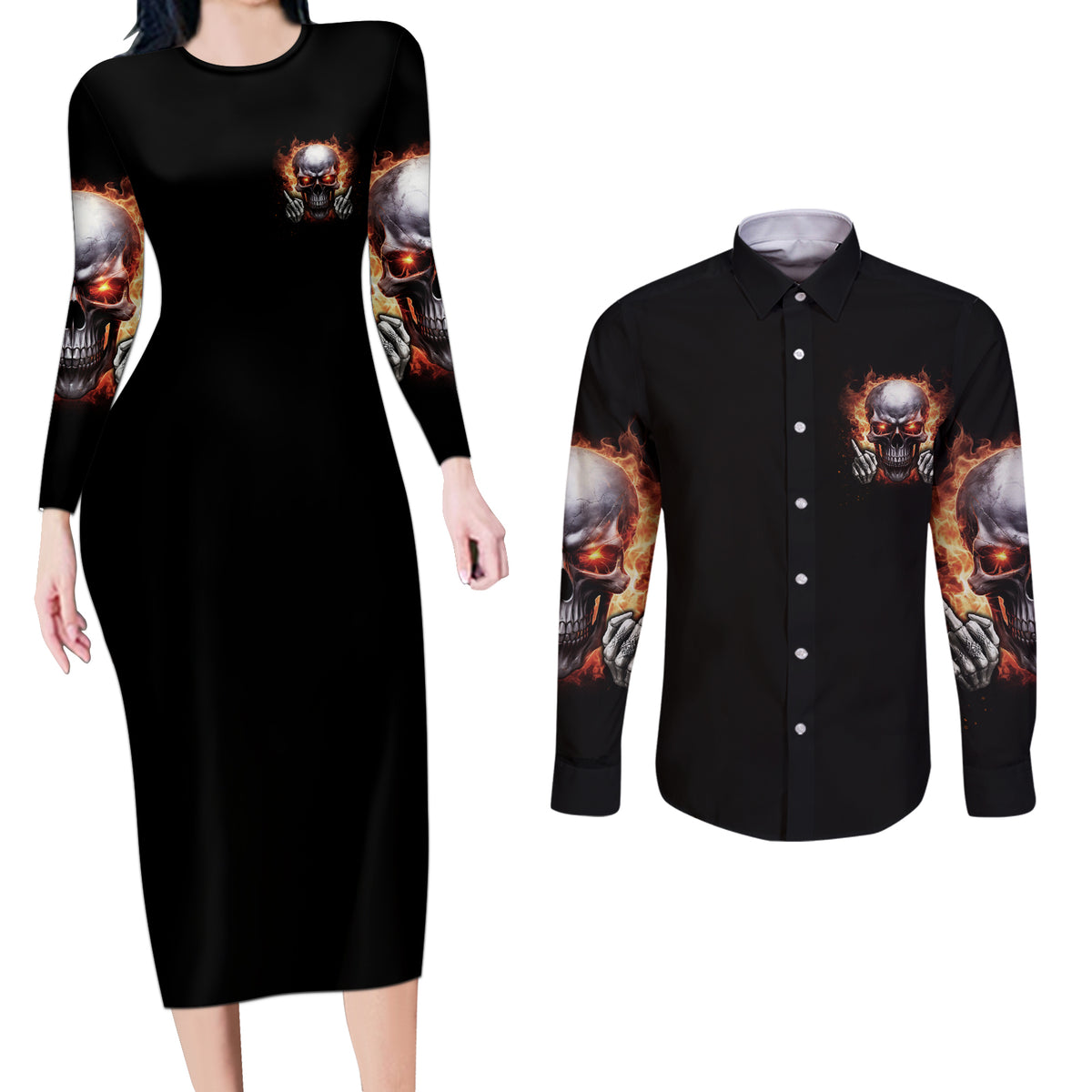 Give Me A F Is Broken But My Go F Yourself Couples Matching Long Sleeve Bodycon Dress and Long Sleeve Button Shirt - Wonder Print Shop