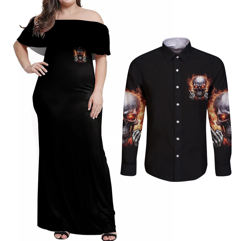 Give Me A F Is Broken But My Go F Yourself Couples Matching Off Shoulder Maxi Dress and Long Sleeve Button Shirt - Wonder Print Shop