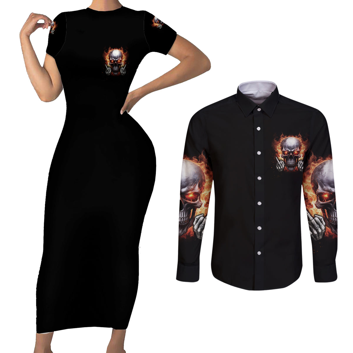 Give Me A F Is Broken But My Go F Yourself Couples Matching Short Sleeve Bodycon Dress and Long Sleeve Button Shirt - Wonder Print Shop