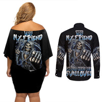 You My Friend Should Have Been Swallowed Couples Matching Off Shoulder Short Dress and Long Sleeve Button Shirt - Wonder Print Shop