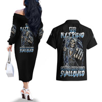 You My Friend Should Have Been Swallowed Couples Matching Off The Shoulder Long Sleeve Dress and Hawaiian Shirt - Wonder Print Shop