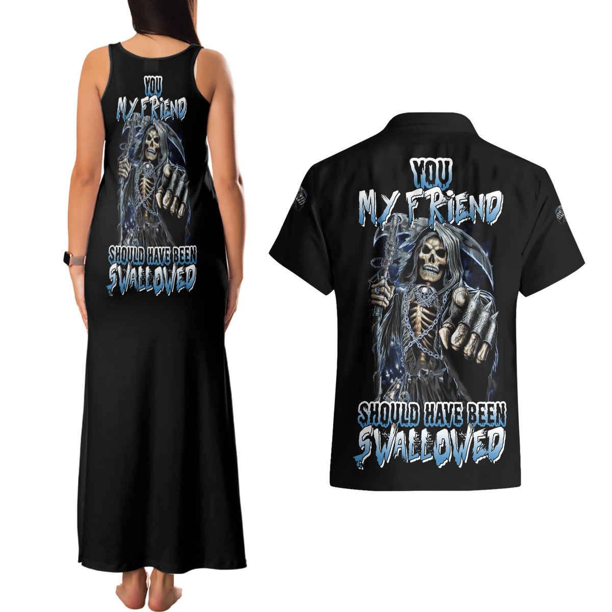 You My Friend Should Have Been Swallowed Couples Matching Tank Maxi Dress and Hawaiian Shirt - Wonder Print Shop