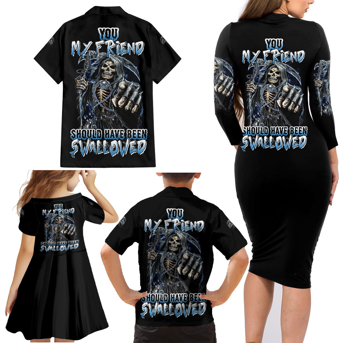 You My Friend Should Have Been Swallowed Family Matching Long Sleeve Bodycon Dress and Hawaiian Shirt - Wonder Print Shop