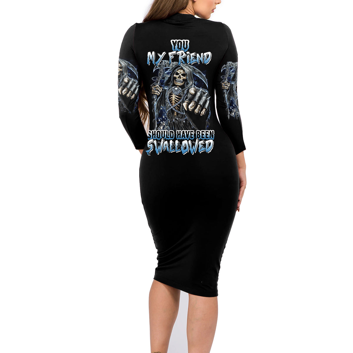 You My Friend Should Have Been Swallowed Family Matching Long Sleeve Bodycon Dress and Hawaiian Shirt - Wonder Print Shop