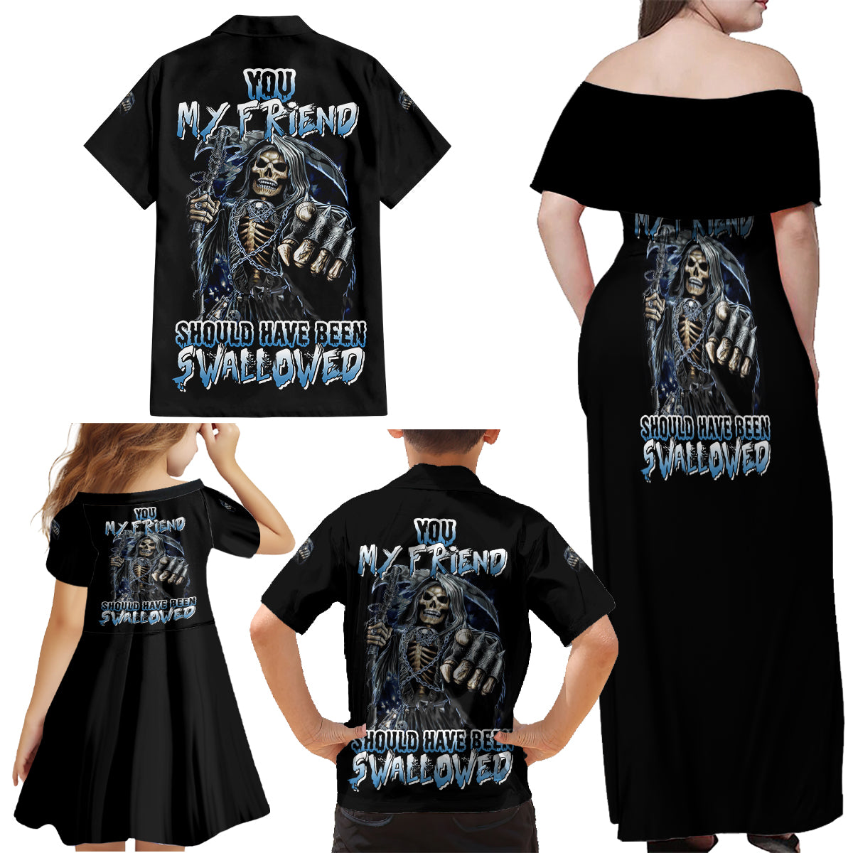 You My Friend Should Have Been Swallowed Family Matching Off Shoulder Maxi Dress and Hawaiian Shirt - Wonder Print Shop