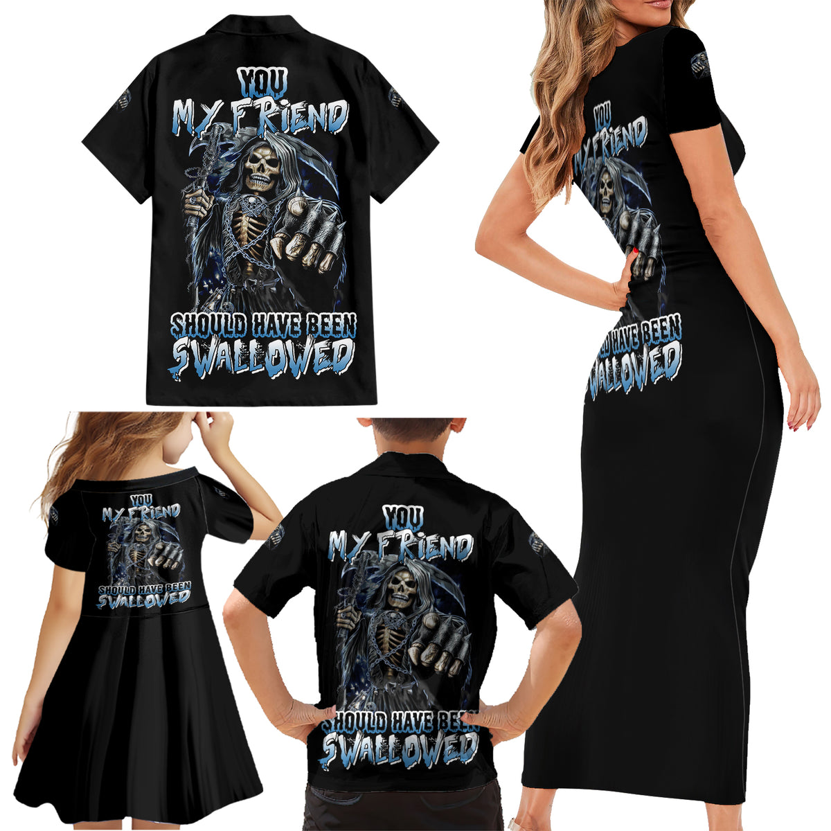 You My Friend Should Have Been Swallowed Family Matching Short Sleeve Bodycon Dress and Hawaiian Shirt - Wonder Print Shop
