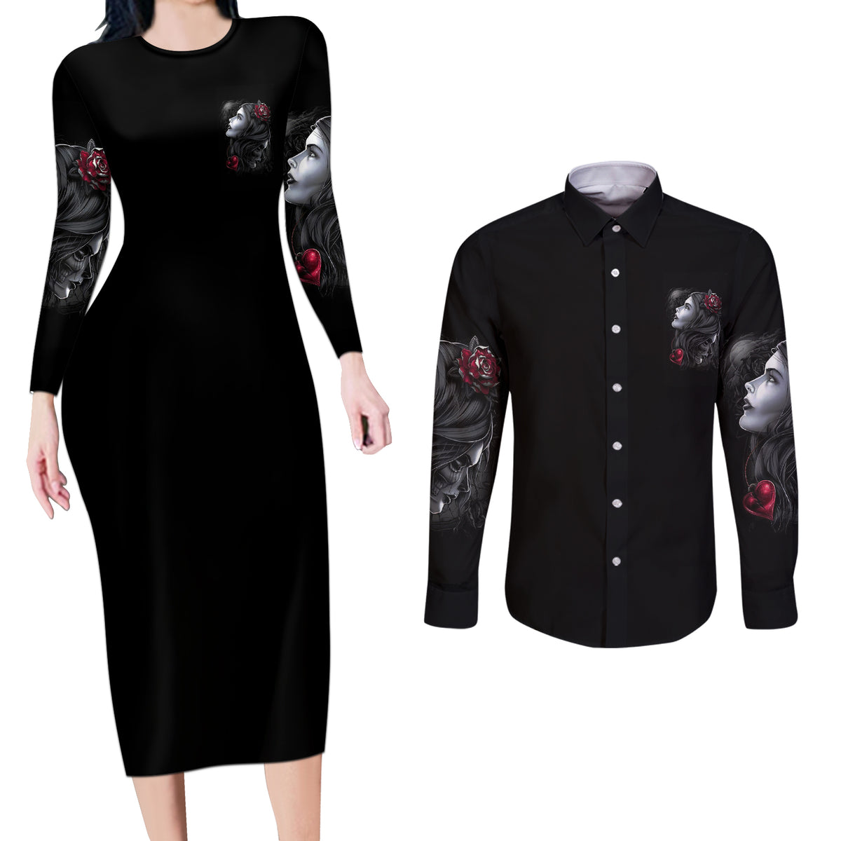 Don't Try To Figure Me Out Couples Matching Long Sleeve Bodycon Dress and Long Sleeve Button Shirt - Wonder Print Shop