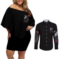 Don't Try To Figure Me Out Couples Matching Off Shoulder Short Dress and Long Sleeve Button Shirt - Wonder Print Shop