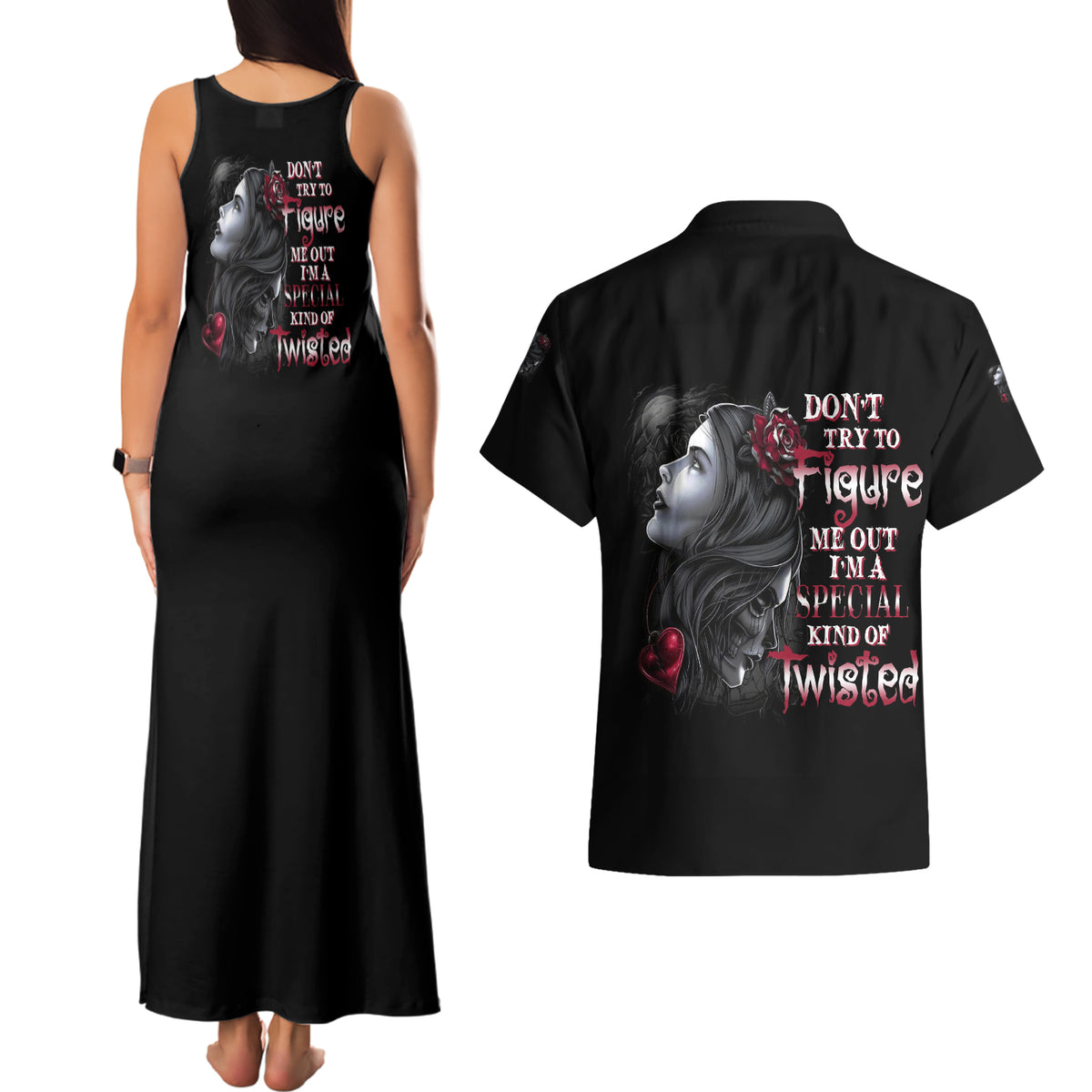 Don't Try To Figure Me Out Couples Matching Tank Maxi Dress and Hawaiian Shirt - Wonder Print Shop