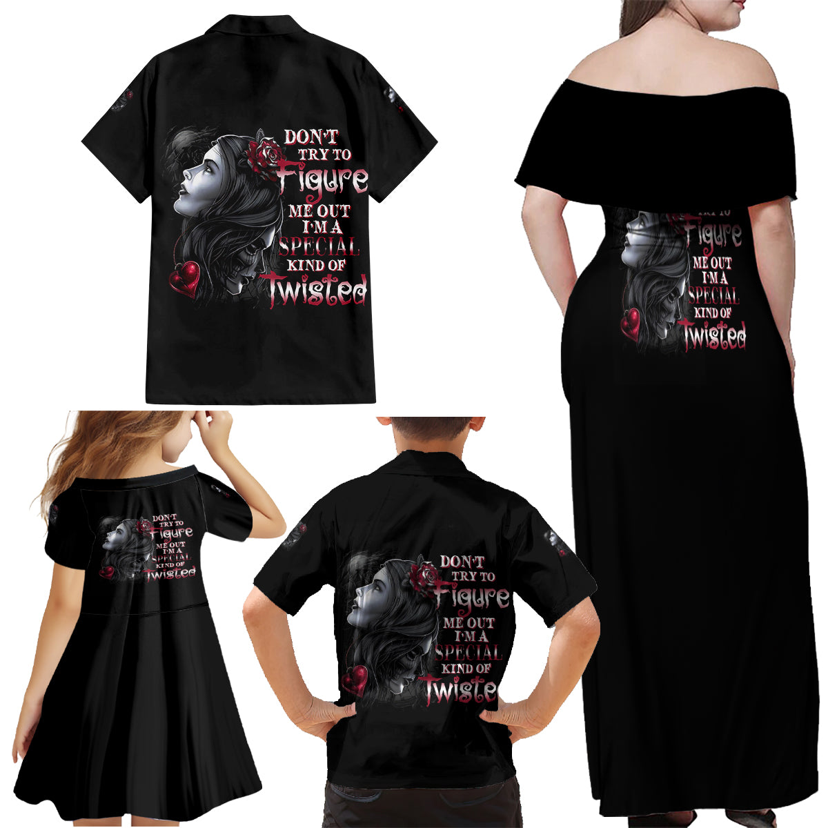 Don't Try To Figure Me Out Family Matching Off Shoulder Maxi Dress and Hawaiian Shirt - Wonder Print Shop