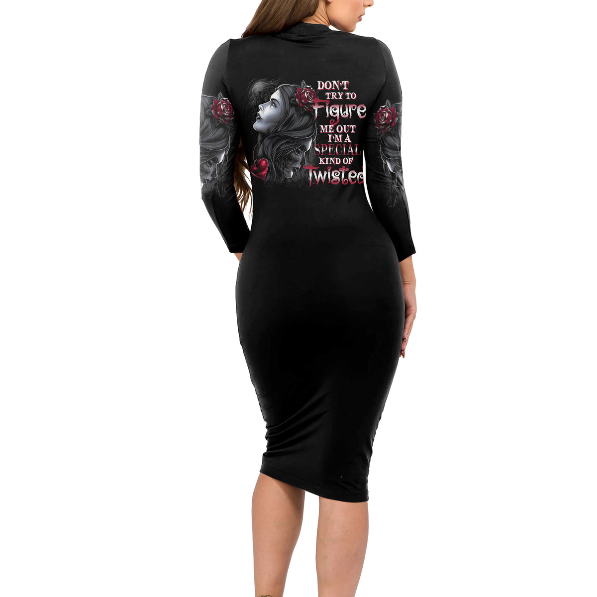 Don't Try To Figure Me Out Long Sleeve Bodycon Dress - Wonder Print Shop