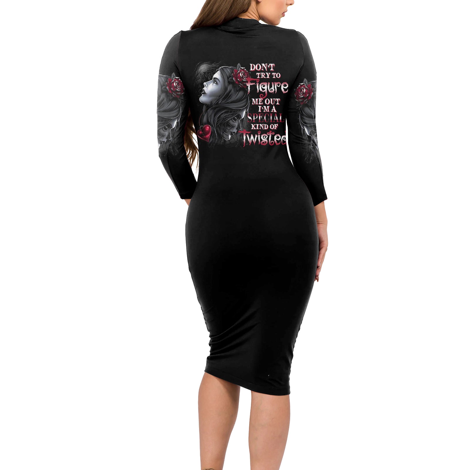 Don't Try To Figure Me Out Long Sleeve Bodycon Dress - Wonder Print Shop