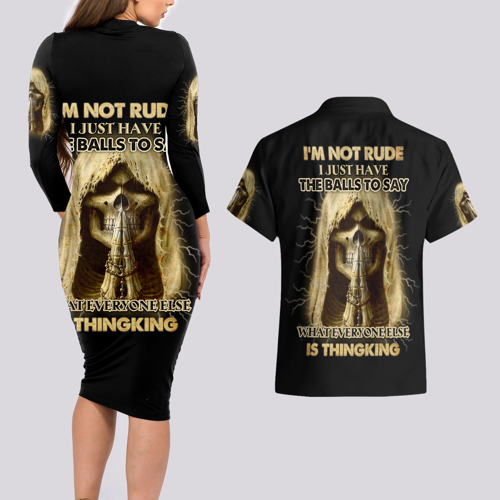 I'm Not Rude I Just Have The Balls Couples Matching Long Sleeve Bodycon Dress and Hawaiian Shirt - Wonder Print Shop