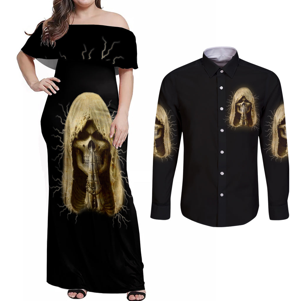 I'm Not Rude I Just Have The Balls Couples Matching Off Shoulder Maxi Dress and Long Sleeve Button Shirt - Wonder Print Shop