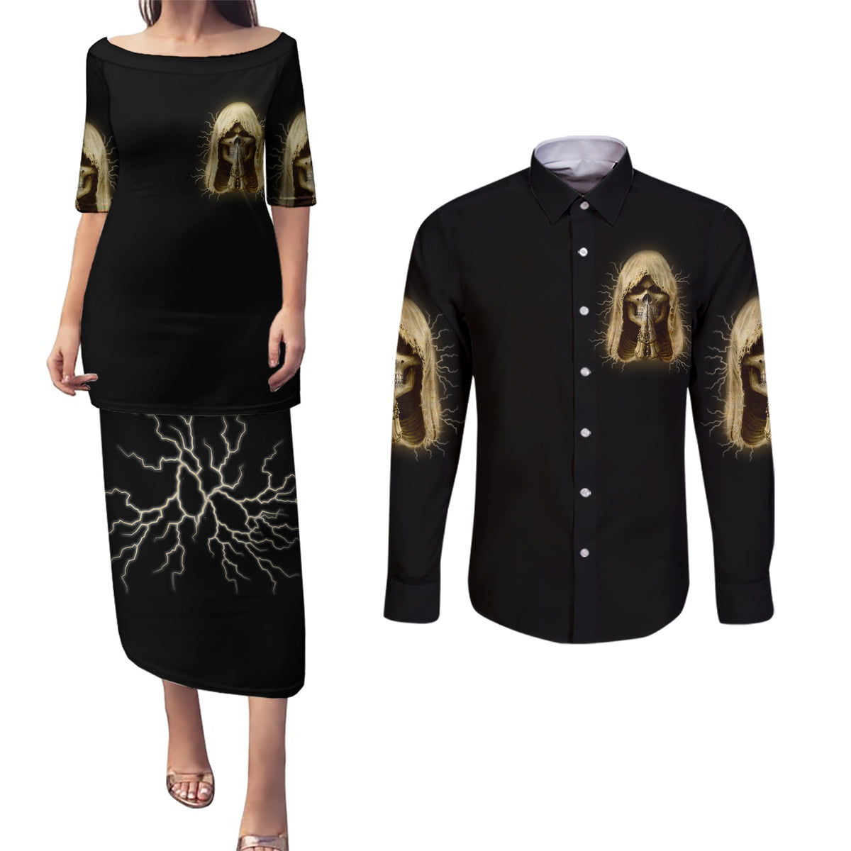 I'm Not Rude I Just Have The Balls Couples Matching Puletasi Dress and Long Sleeve Button Shirt - Wonder Print Shop
