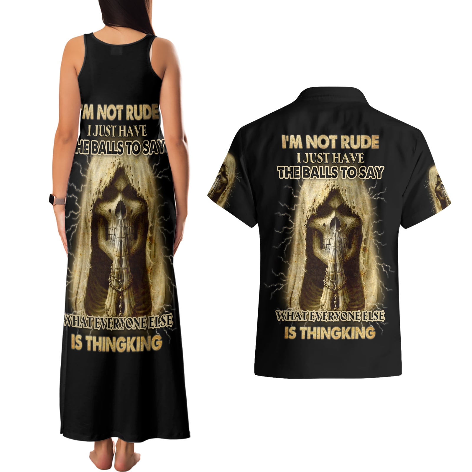 I'm Not Rude I Just Have The Balls Couples Matching Tank Maxi Dress and Hawaiian Shirt - Wonder Print Shop