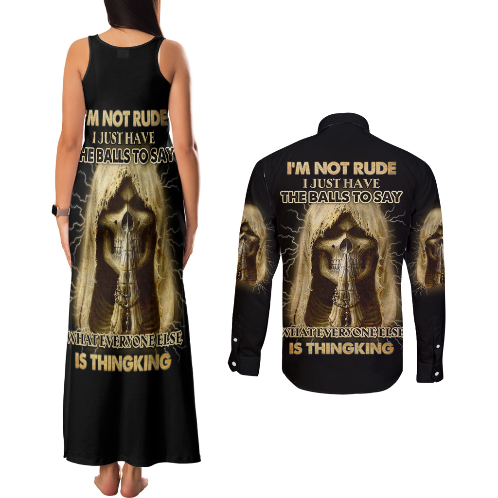 I'm Not Rude I Just Have The Balls Couples Matching Tank Maxi Dress and Long Sleeve Button Shirt - Wonder Print Shop