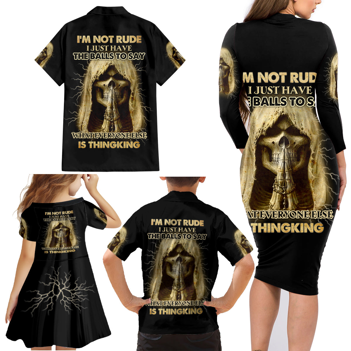 I'm Not Rude I Just Have The Balls Family Matching Long Sleeve Bodycon Dress and Hawaiian Shirt - Wonder Print Shop