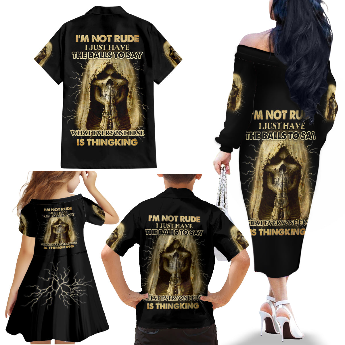 I'm Not Rude I Just Have The Balls Family Matching Off Shoulder Long Sleeve Dress and Hawaiian Shirt - Wonder Print Shop
