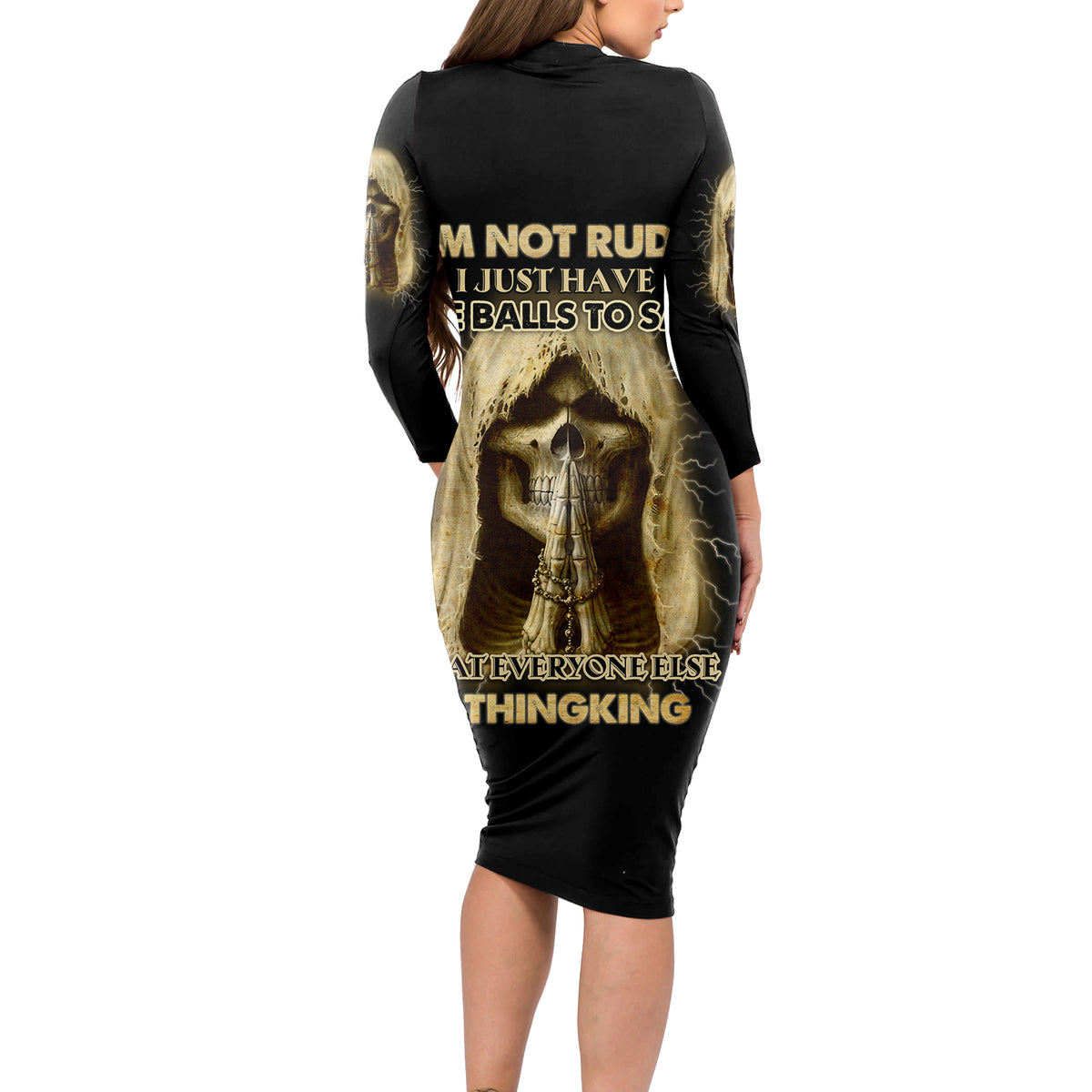 I'm Not Rude I Just Have The Balls Long Sleeve Bodycon Dress - Wonder Print Shop