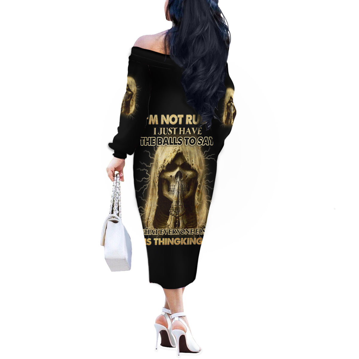I'm Not Rude I Just Have The Balls Off The Shoulder Long Sleeve Dress - Wonder Print Shop