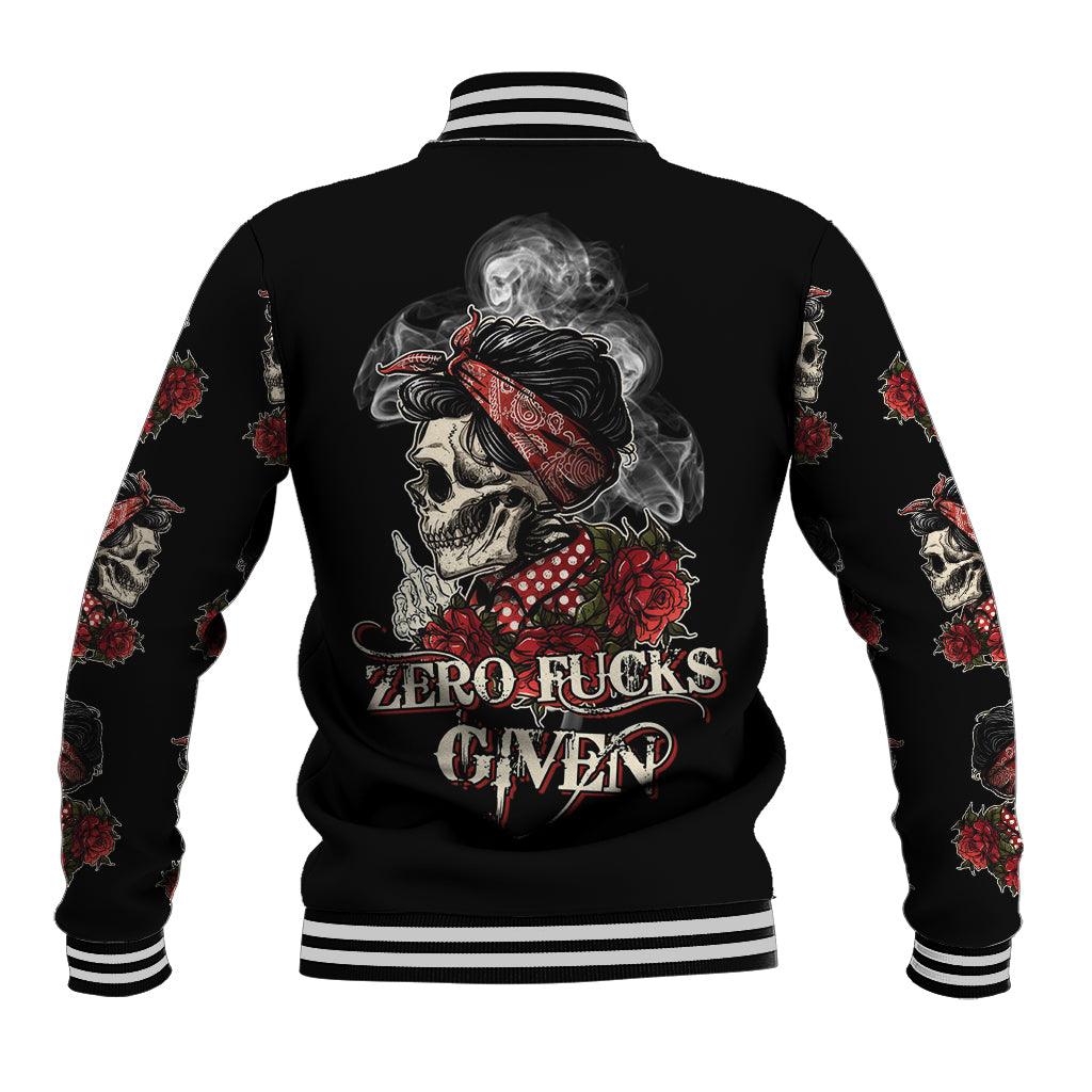 Skl Rose - Zero Fck Given Baseball Jacket - Wonder Print Shop