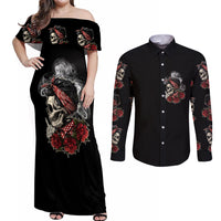 Skl Rose - Zero Fck Given Couples Matching Off Shoulder Maxi Dress and Long Sleeve Button Shirt - Wonder Print Shop