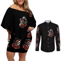 Skl Rose - Zero Fck Given Couples Matching Off Shoulder Short Dress and Long Sleeve Button Shirt - Wonder Print Shop