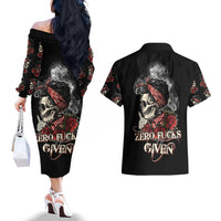 Skl Rose - Zero Fck Given Couples Matching Off The Shoulder Long Sleeve Dress and Hawaiian Shirt - Wonder Print Shop