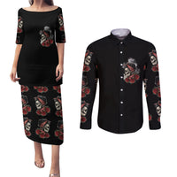 Skl Rose - Zero Fck Given Couples Matching Puletasi Dress and Long Sleeve Button Shirt - Wonder Print Shop