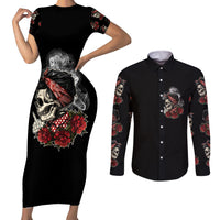 Skl Rose - Zero Fck Given Couples Matching Short Sleeve Bodycon Dress and Long Sleeve Button Shirt - Wonder Print Shop