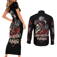 Skl Rose - Zero Fck Given Couples Matching Short Sleeve Bodycon Dress and Long Sleeve Button Shirt - Wonder Print Shop