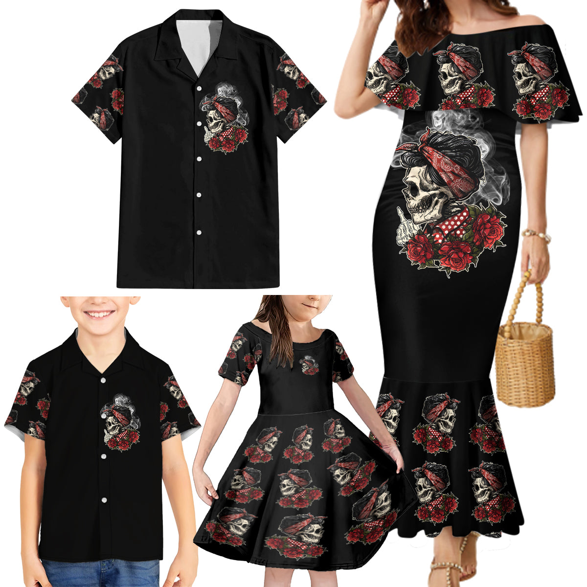 Skl Rose - Zero Fck Given Family Matching Mermaid Dress and Hawaiian Shirt - Wonder Print Shop
