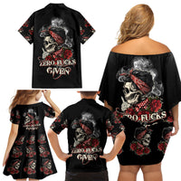 Skl Rose - Zero Fck Given Family Matching Off Shoulder Short Dress and Hawaiian Shirt - Wonder Print Shop