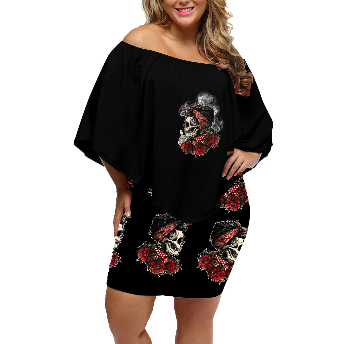 Skl Rose - Zero Fck Given Family Matching Off Shoulder Short Dress and Hawaiian Shirt - Wonder Print Shop