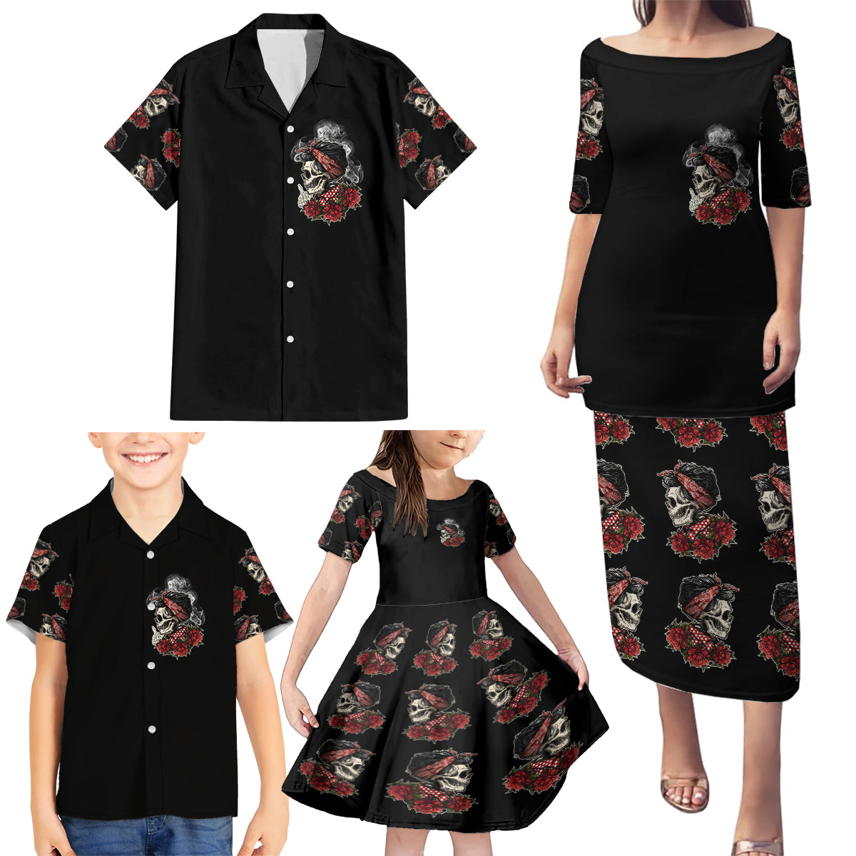 Skl Rose - Zero Fck Given Family Matching Puletasi Dress and Hawaiian Shirt - Wonder Print Shop