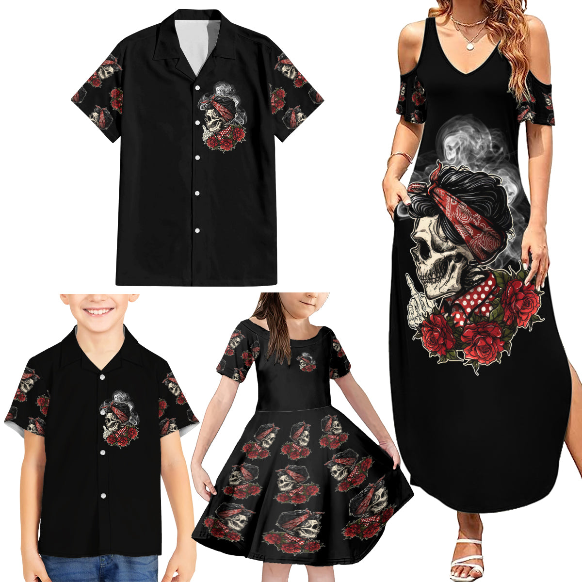 Skl Rose - Zero Fck Given Family Matching Summer Maxi Dress and Hawaiian Shirt - Wonder Print Shop