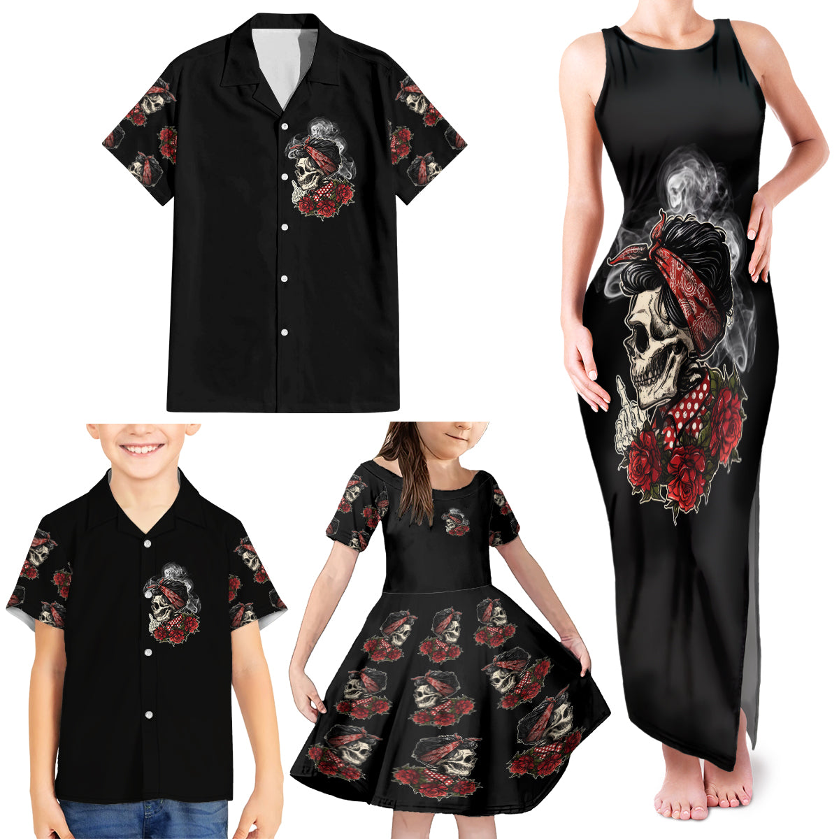 Skl Rose - Zero Fck Given Family Matching Tank Maxi Dress and Hawaiian Shirt - Wonder Print Shop