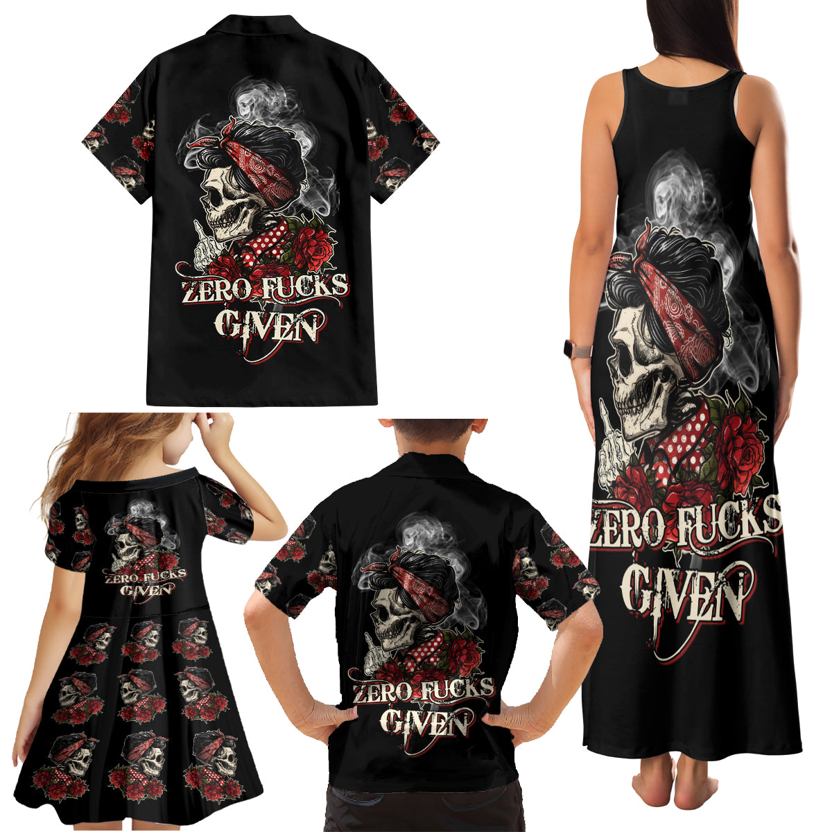 Skl Rose - Zero Fck Given Family Matching Tank Maxi Dress and Hawaiian Shirt - Wonder Print Shop