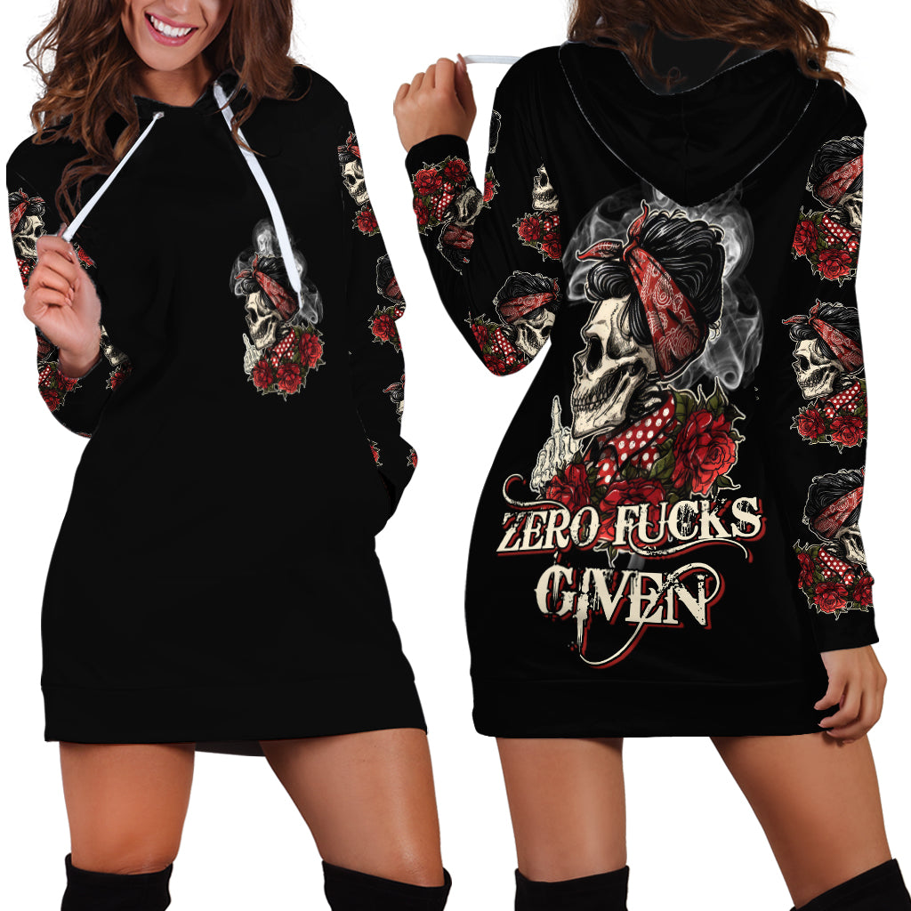 Skl Rose - Zero Fck Given Hoodie Dress - Wonder Print Shop