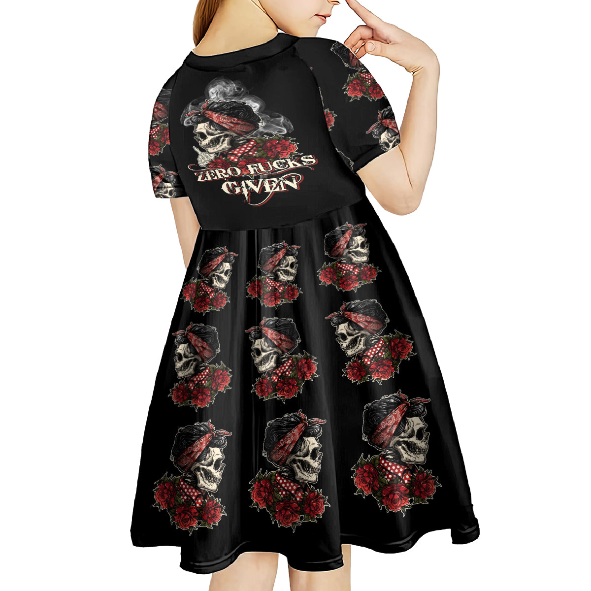 Skl Rose - Zero Fck Given Kid Short Sleeve Dress - Wonder Print Shop