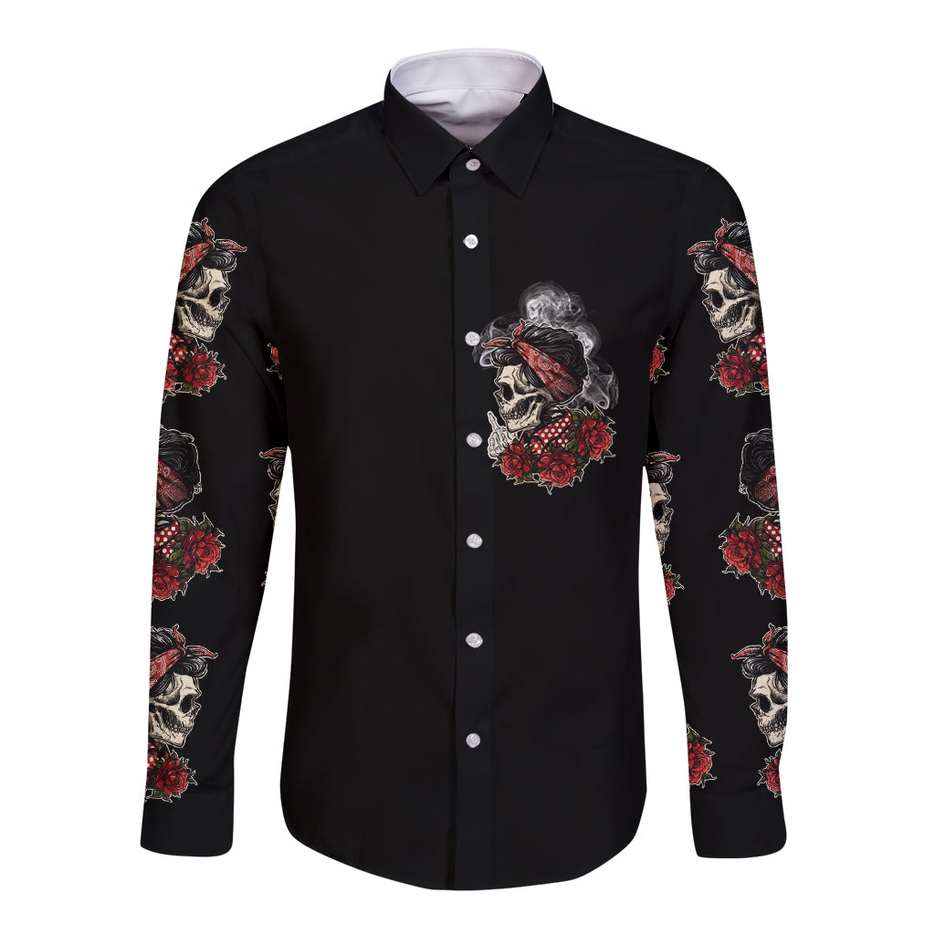 Skl Rose - Zero Fck Given Long Sleeve Button Shirt - Wonder Print Shop