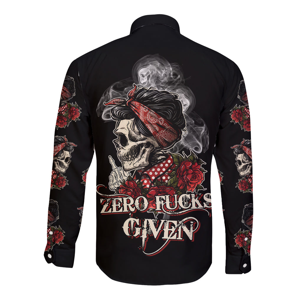 Skl Rose - Zero Fck Given Long Sleeve Button Shirt - Wonder Print Shop