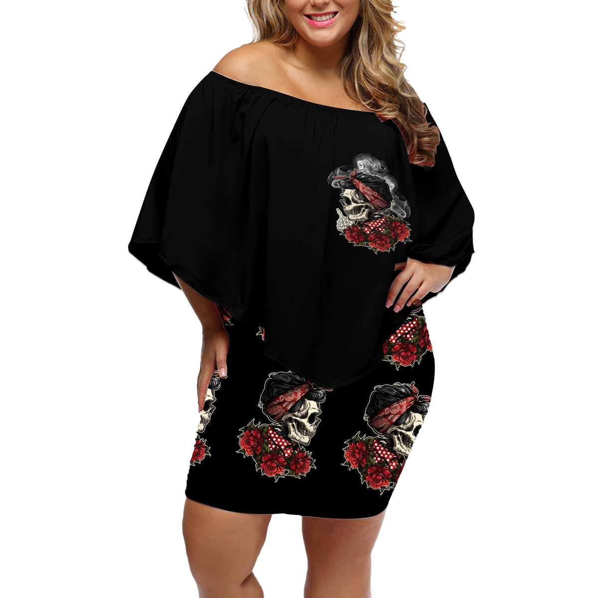 Skl Rose - Zero Fck Given Off Shoulder Short Dress - Wonder Print Shop