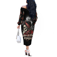 Skl Rose - Zero Fck Given Off The Shoulder Long Sleeve Dress - Wonder Print Shop