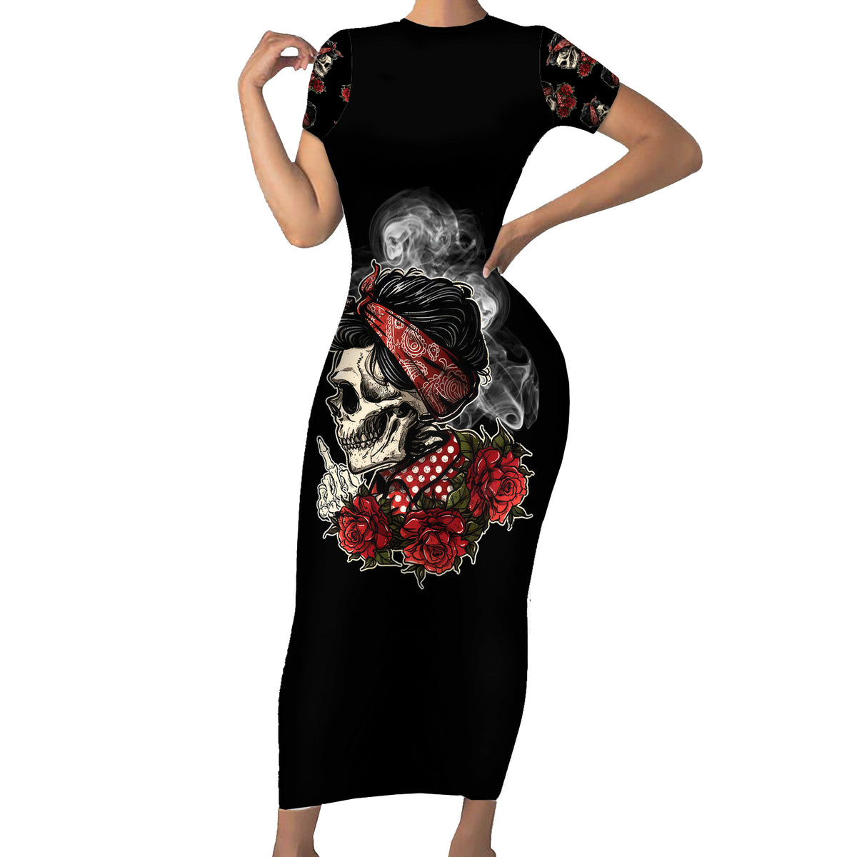 Skl Rose - Zero Fck Given Short Sleeve Bodycon Dress - Wonder Print Shop