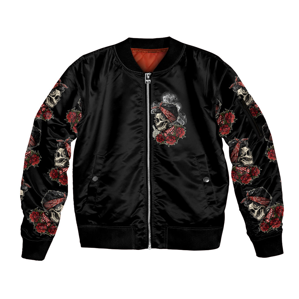 Skl Rose - Zero Fck Given Sleeve Zip Bomber Jacket - Wonder Print Shop