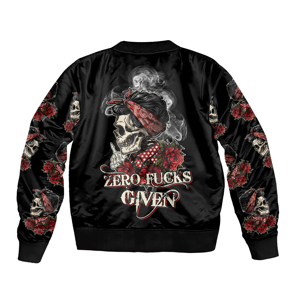 Skl Rose - Zero Fck Given Sleeve Zip Bomber Jacket - Wonder Print Shop